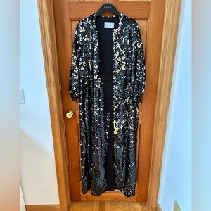 LEON for Barney’s New York Sequin Black and Gold Robe Duster Coat